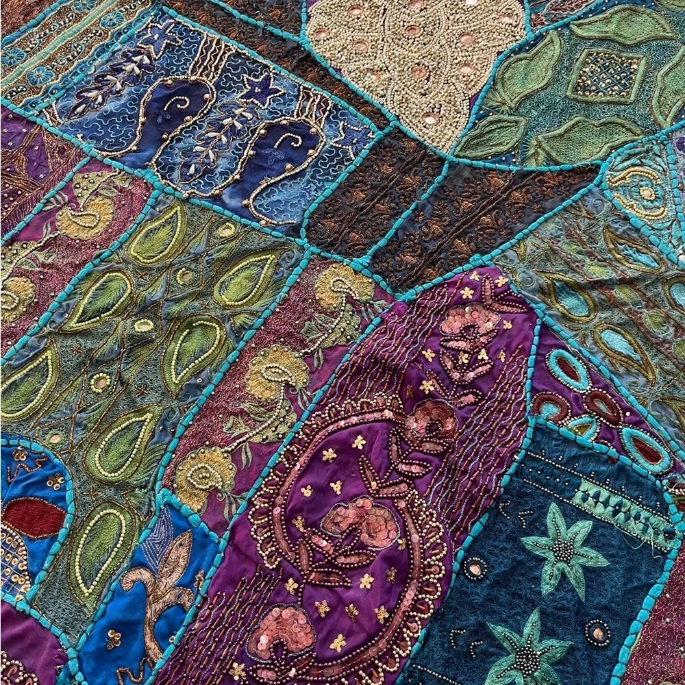 Handcrafted Blue & Teal Patchwork Tapestry Wall Hanging